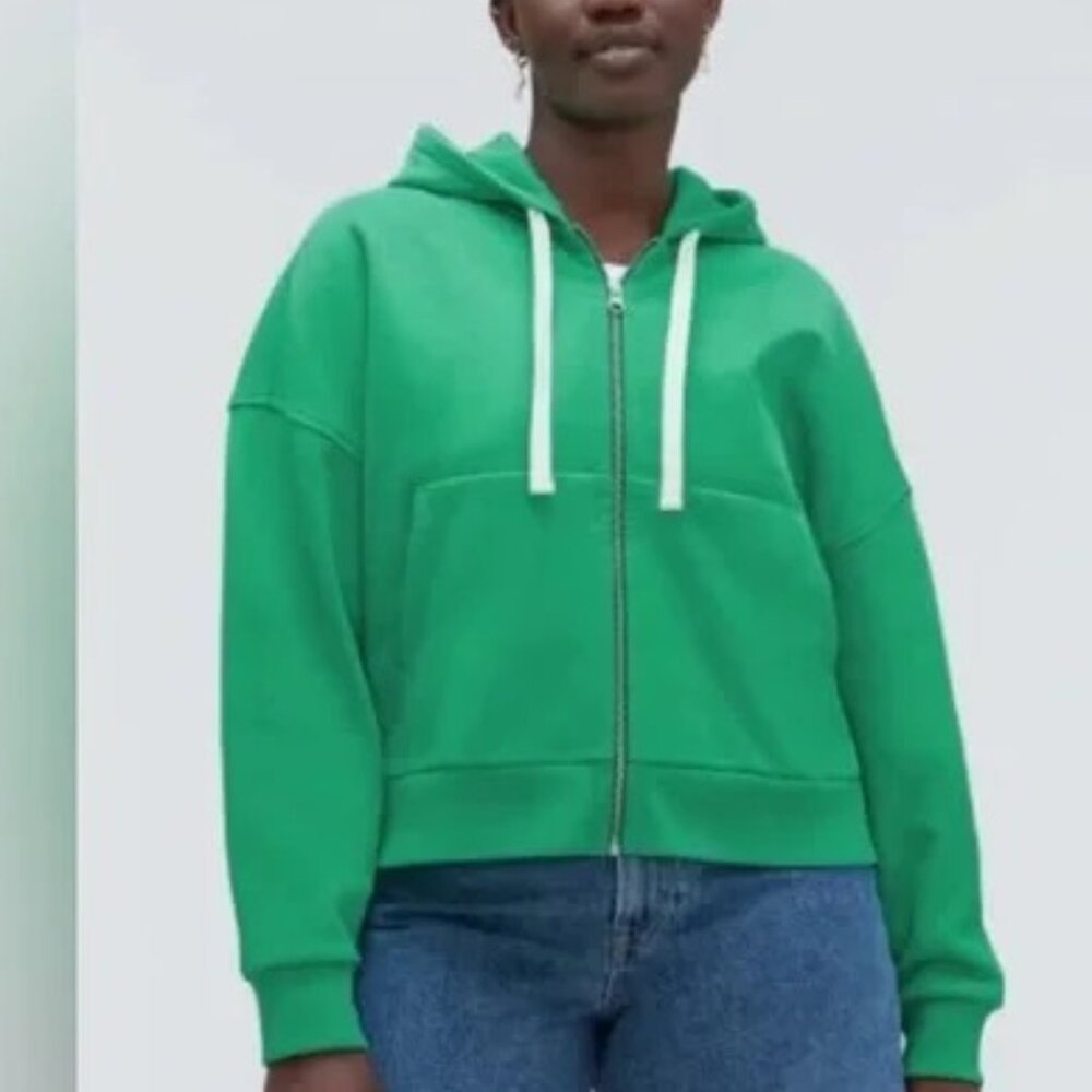 EVERLANE The Track Organic Cotton Hoodie Bright Jade Green Small Oversized S